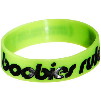 Lime Green Black Boobies Rule Awareness for Breast Cancer Bracelet