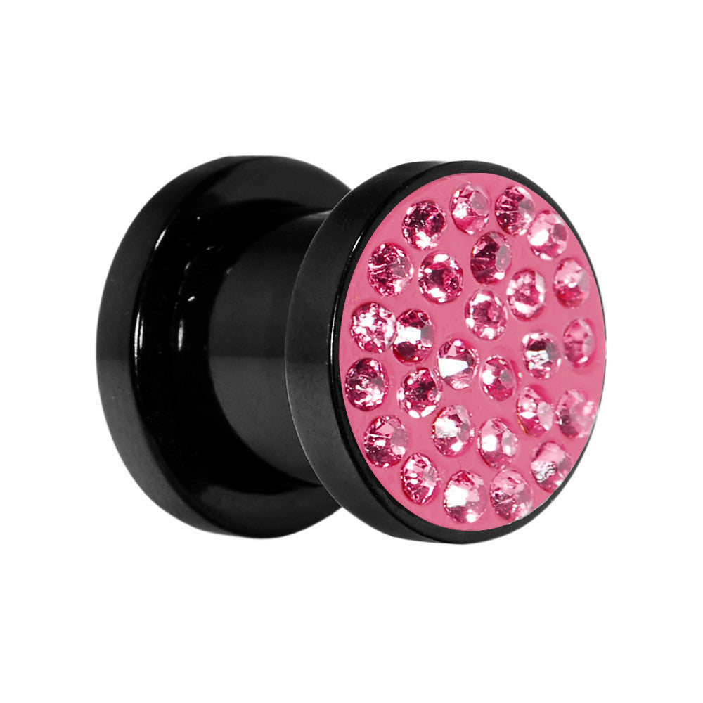 0G Pink Ferido Crystal Acrylic Screw Fit Tunnel