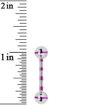 Silver Purple Striped Titanium Barbell Tongue Ring