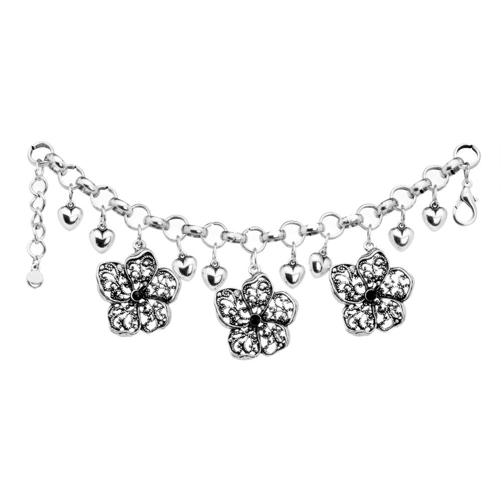 Lovely Hearts and Flowers Charm Bracelet