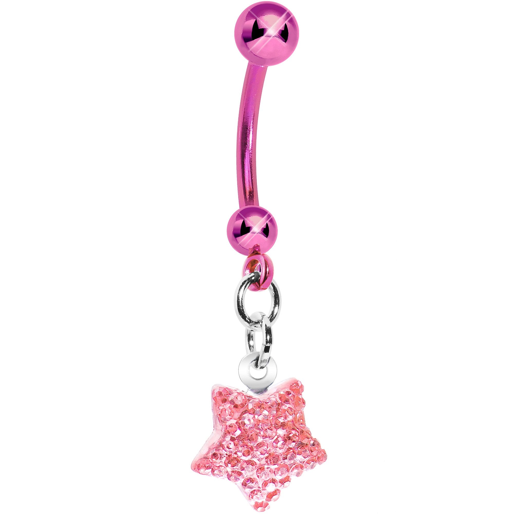 Pink Titanium Sparkle Star Belly Ring