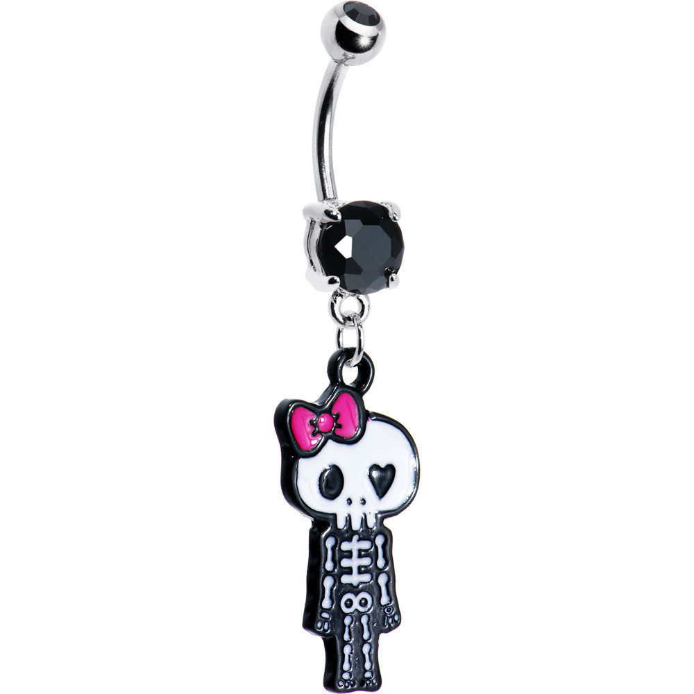 Pink Bow Dangling Skeleton Belly Ring