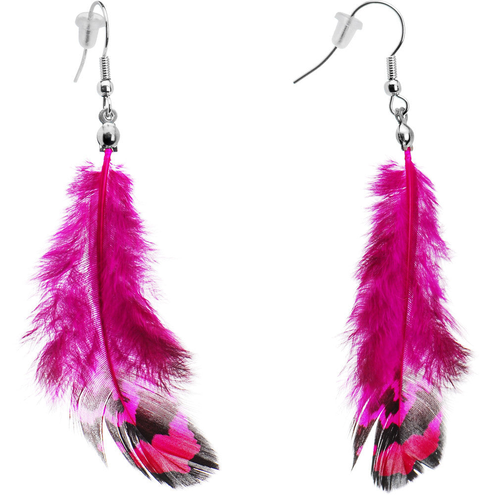 Flirtatious Fuchsia Feather Earrings