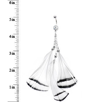 White with Black Stripe Feather Drop Belly Ring