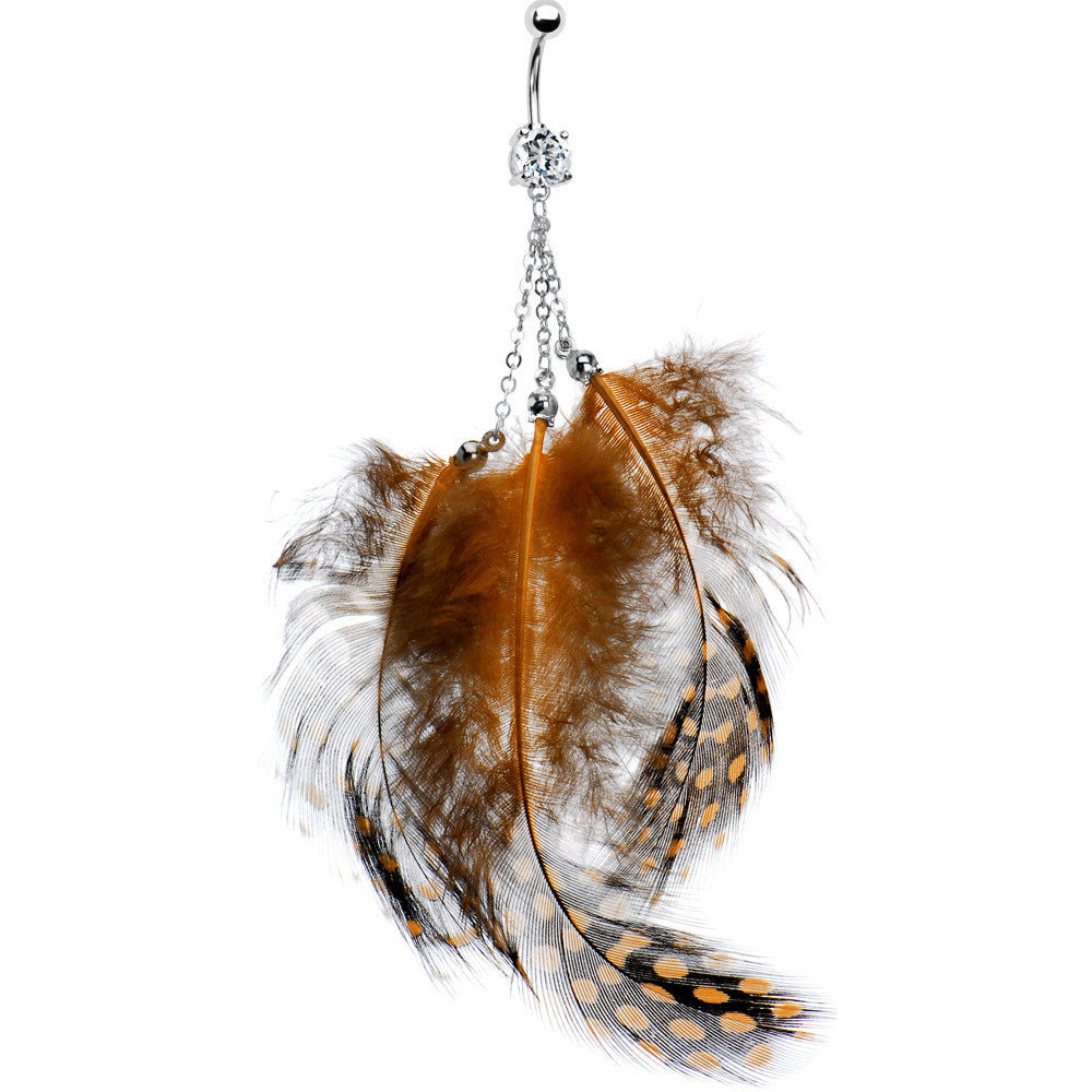 Brown Feather Belly Ring