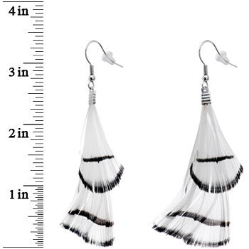 White with Black Stripe Feather Drop Earrings