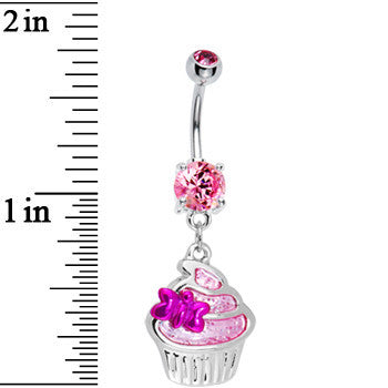 Pink Gem Butterfly Cupcake Belly Ring