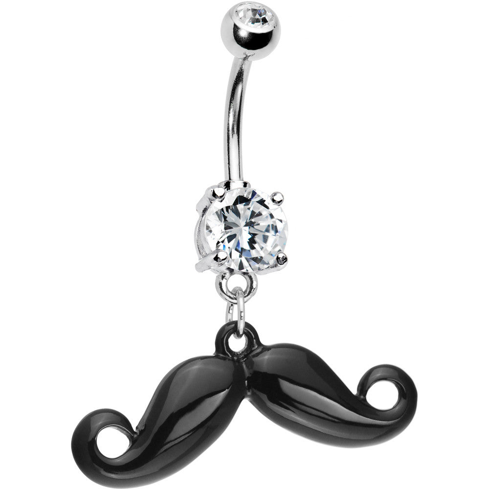 Crystalline Gem Black Mustache Belly Ring