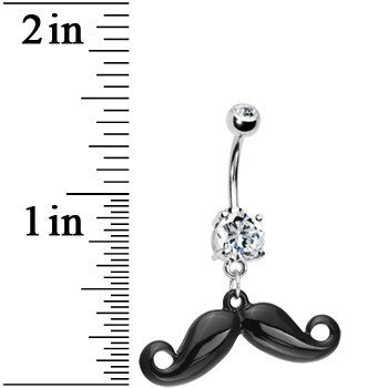 Crystalline Gem Black Mustache Belly Ring