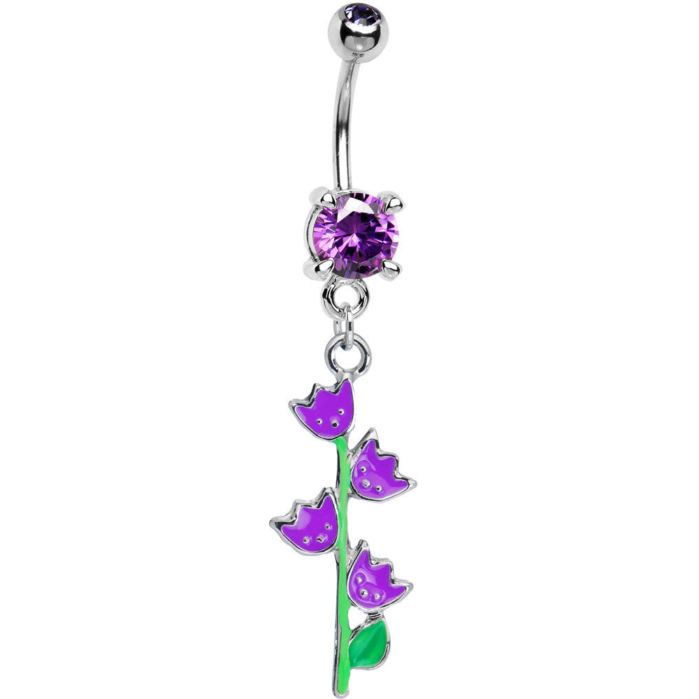 Tanzanite Cubic Zirconia Tulips Flower Belly Ring