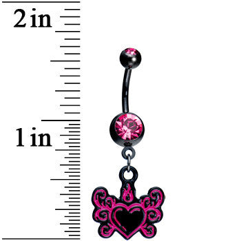 Pink Gem Tribal Flame Heart Belly Ring