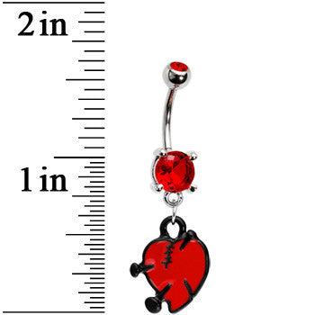 Ruby Red Gem Nail in Heart Belly Ring