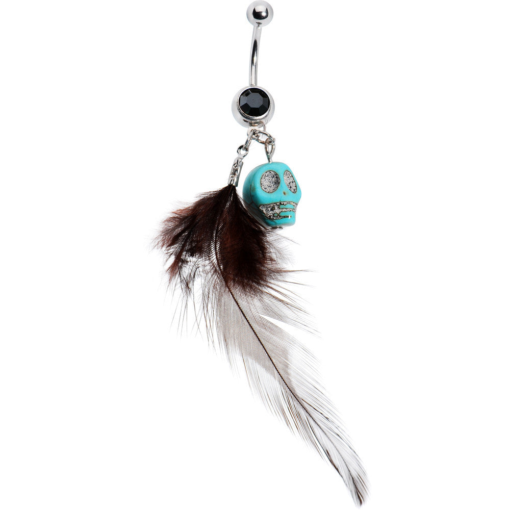 Turquoise Skull Feather Belly Ring