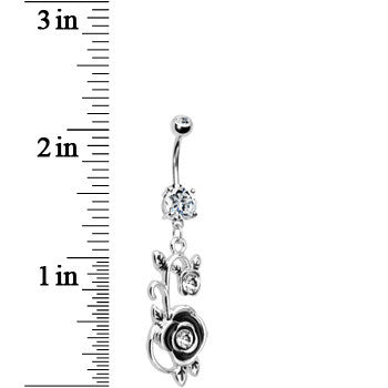 Clear CZ Rose Flower Bud Dangle Belly Ring