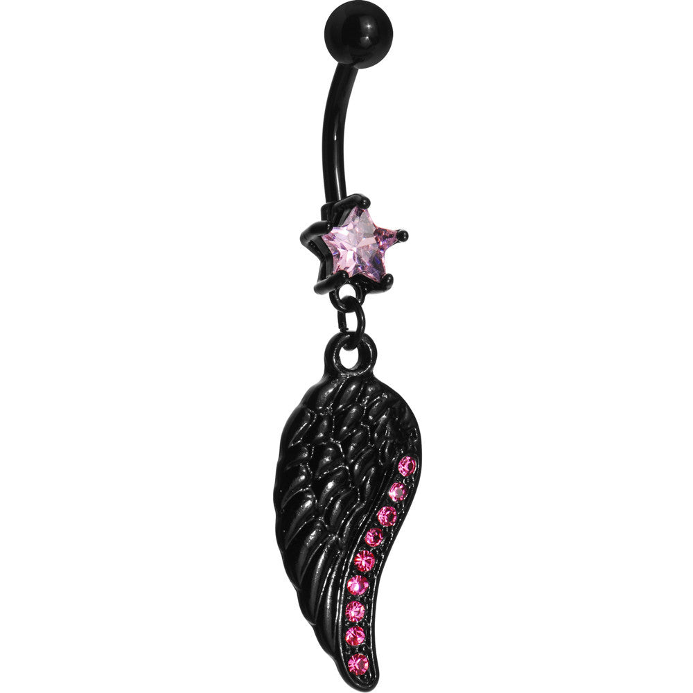 Pink Gem Black Angel Wing Belly Ring