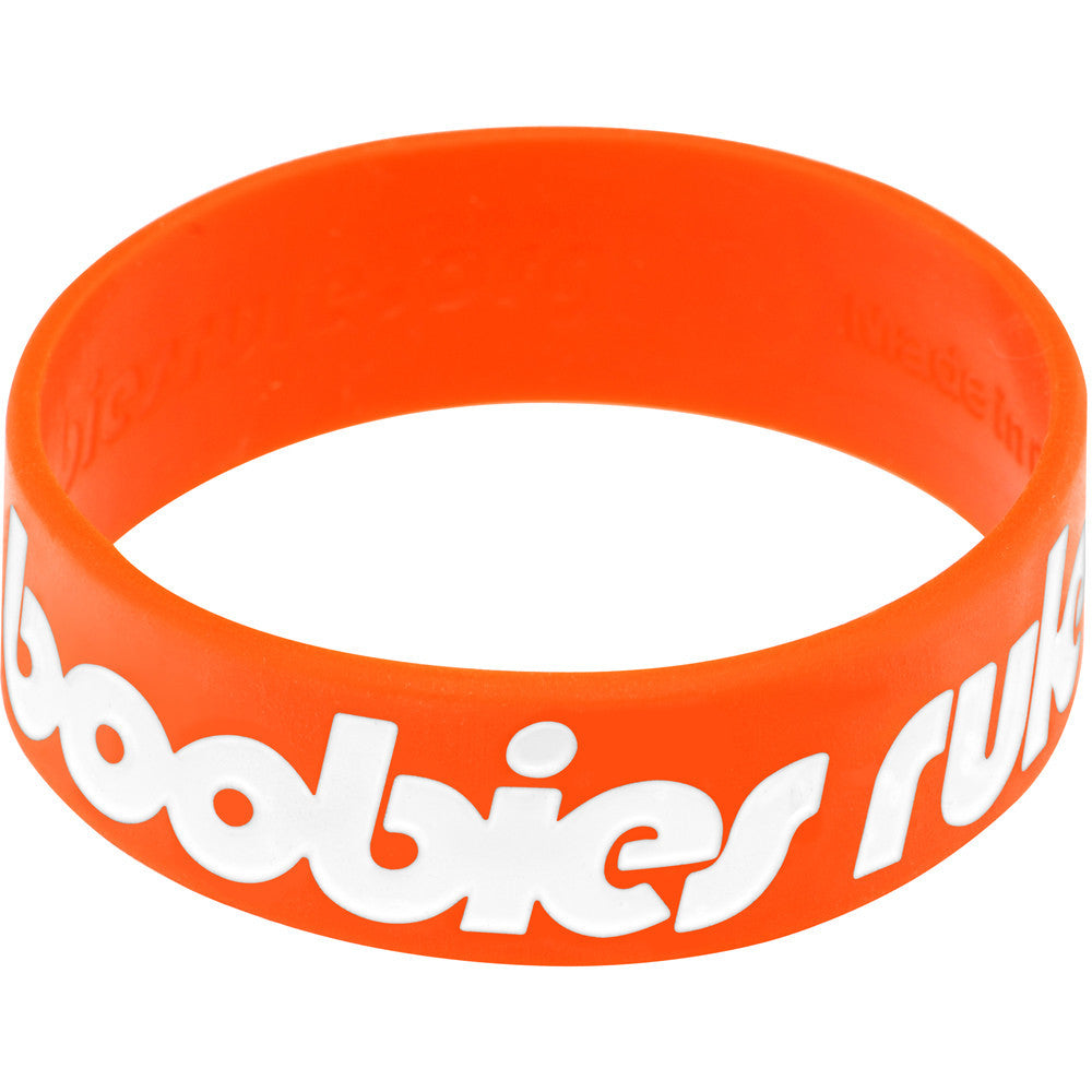 Orange White Boobies Rule Awareness for Breast Cancer Bracelet