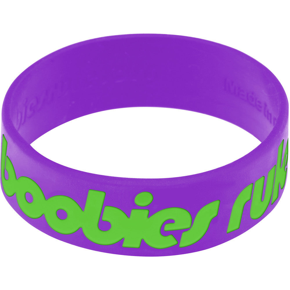 Purple Green Boobies Rule Awareness for Breast Cancer Bracelet