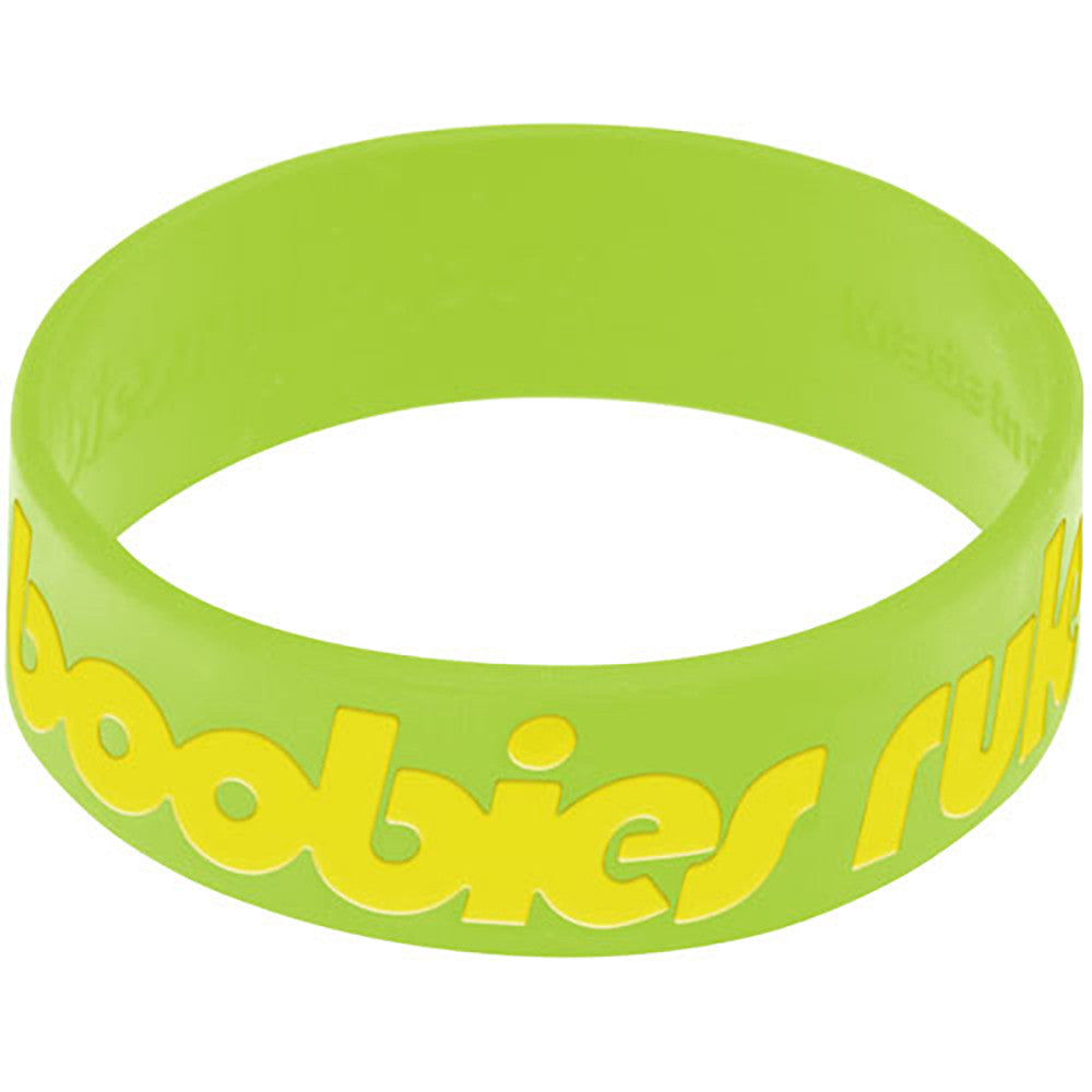 Lime Green Yellow Boobies Rule Awareness for Breast Cancer Bracelet