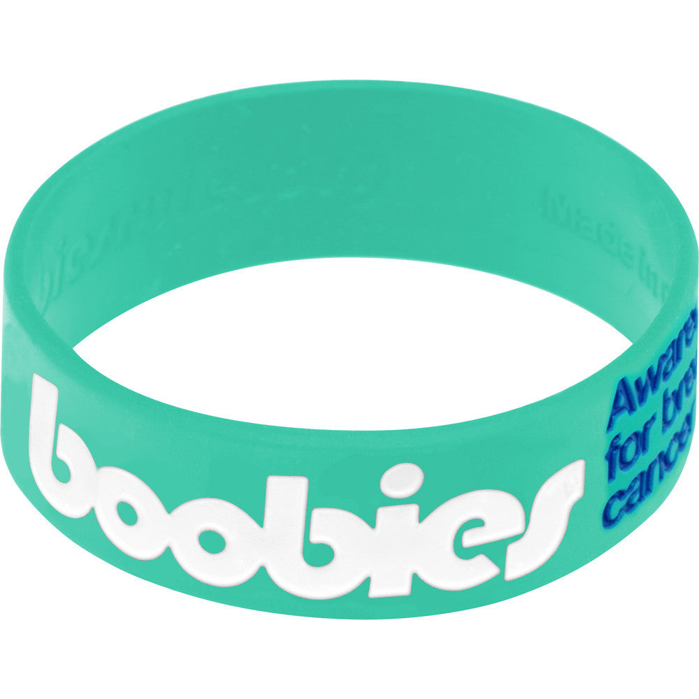 Aqua White Boobies Awareness for Breast Cancer Bracelet