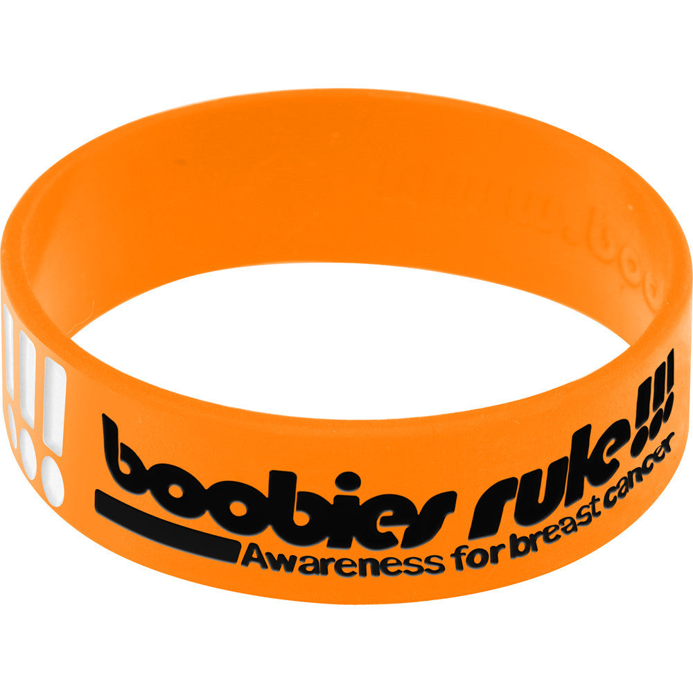 Orange White Boobies Rock Breast Cancer Bracelet