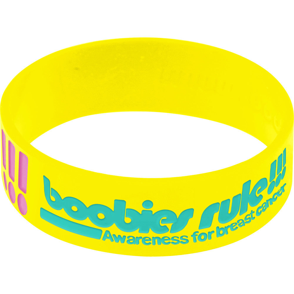 Yellow Pink Boobies Rock Breast Cancer Bracelet