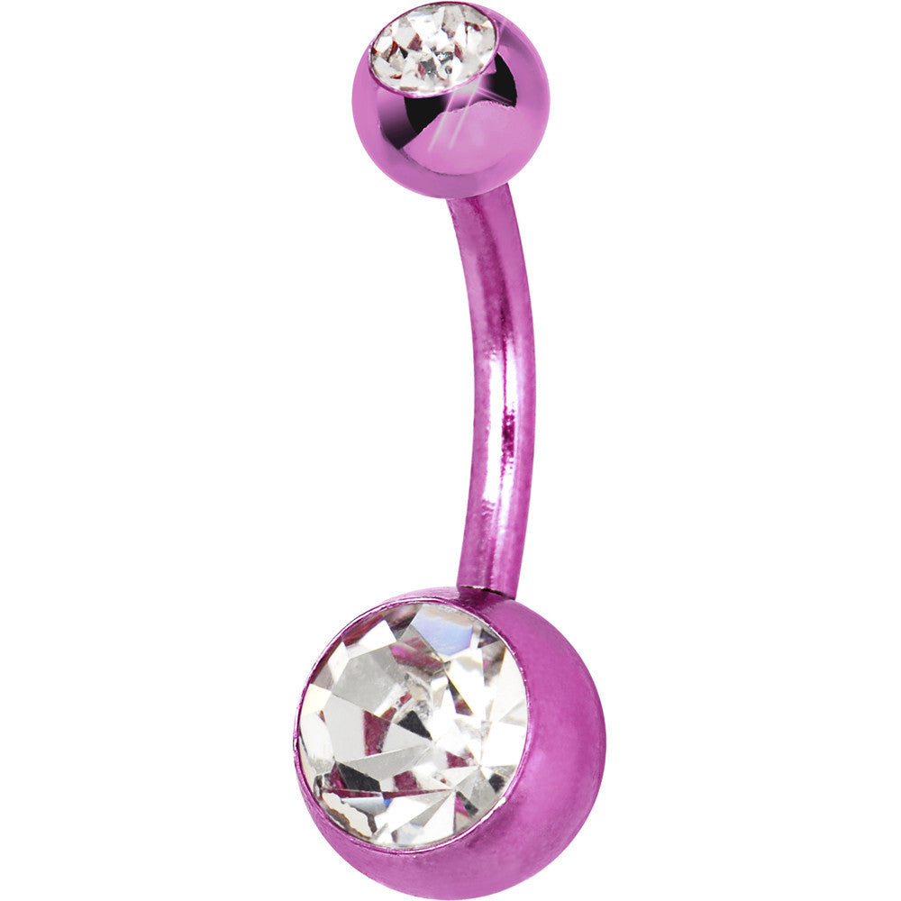 Pink Anodized Titanium Double Gem Belly Ring