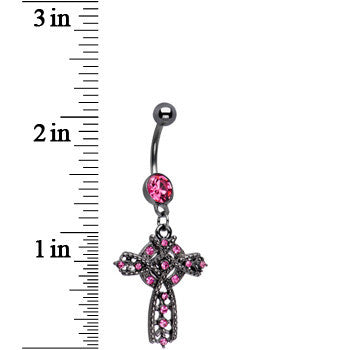 Rose Flower Gem Midnight Halo Cross Dangle Belly Ring