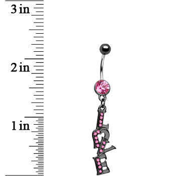 Midnight Love Dangle Rose Flower Gem Belly Ring