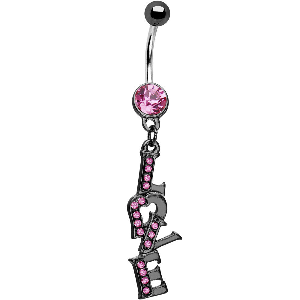 Midnight Love Dangle Rose Flower Gem Belly Ring