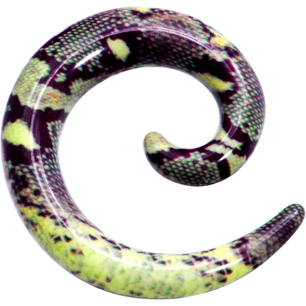 00 Gauge Green Snake Skin Acrylic Spiral Taper