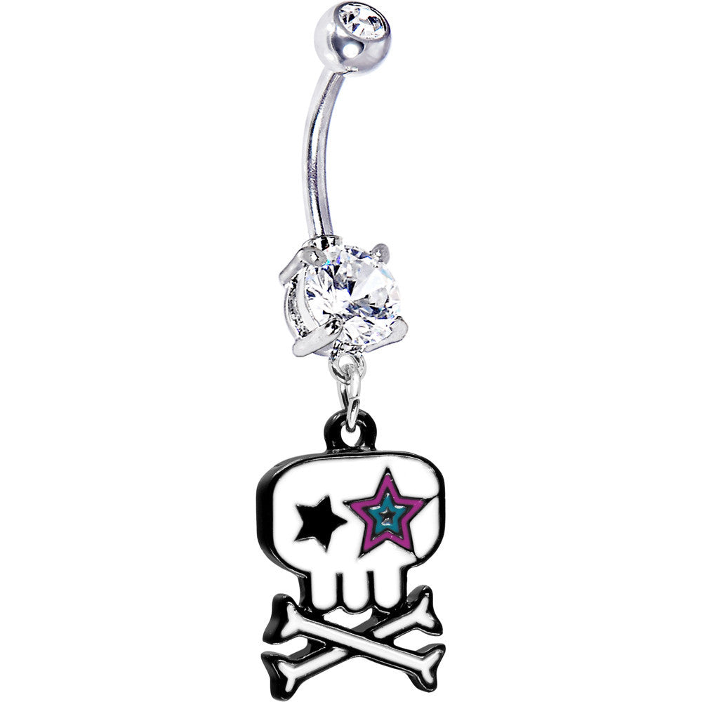 Starry Eyed Skull and Crossbones Belly Ring