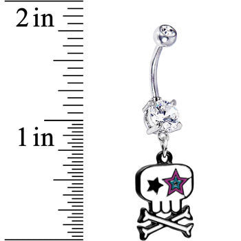 Starry Eyed Skull and Crossbones Belly Ring