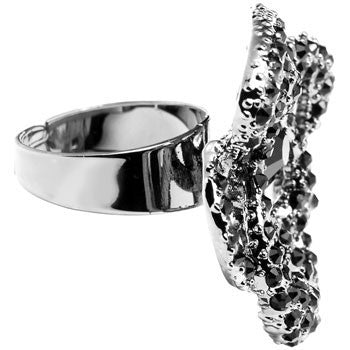 Midnight Crystal Flower Adjustable Ring