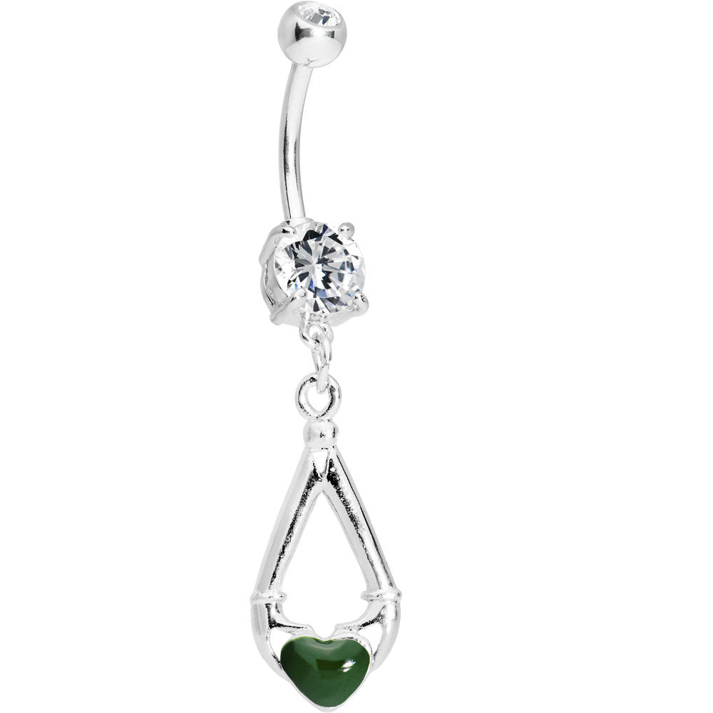 Green Heart Claddagh Belly Ring