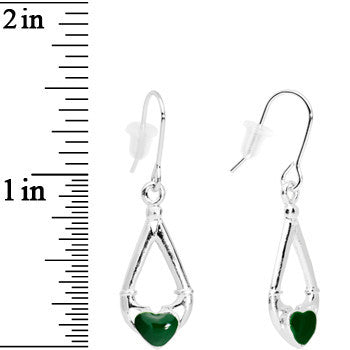Green Heart Claddagh Dangle Earrings