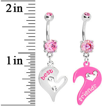 Pink Open Heart Best Friends Belly Ring Set