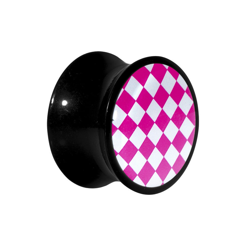 5/8 Black Acrylic Pink and White Checkerboard Saddle Plug