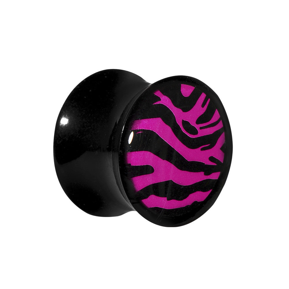 9/16 Acrylic Pink Black Zebra Saddle Plug
