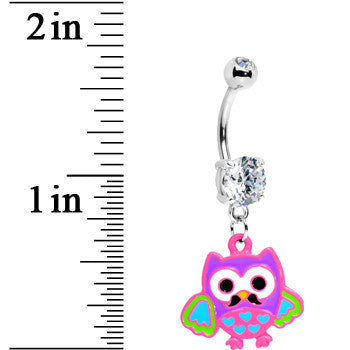 Double Gem Mustache Owl Belly Ring