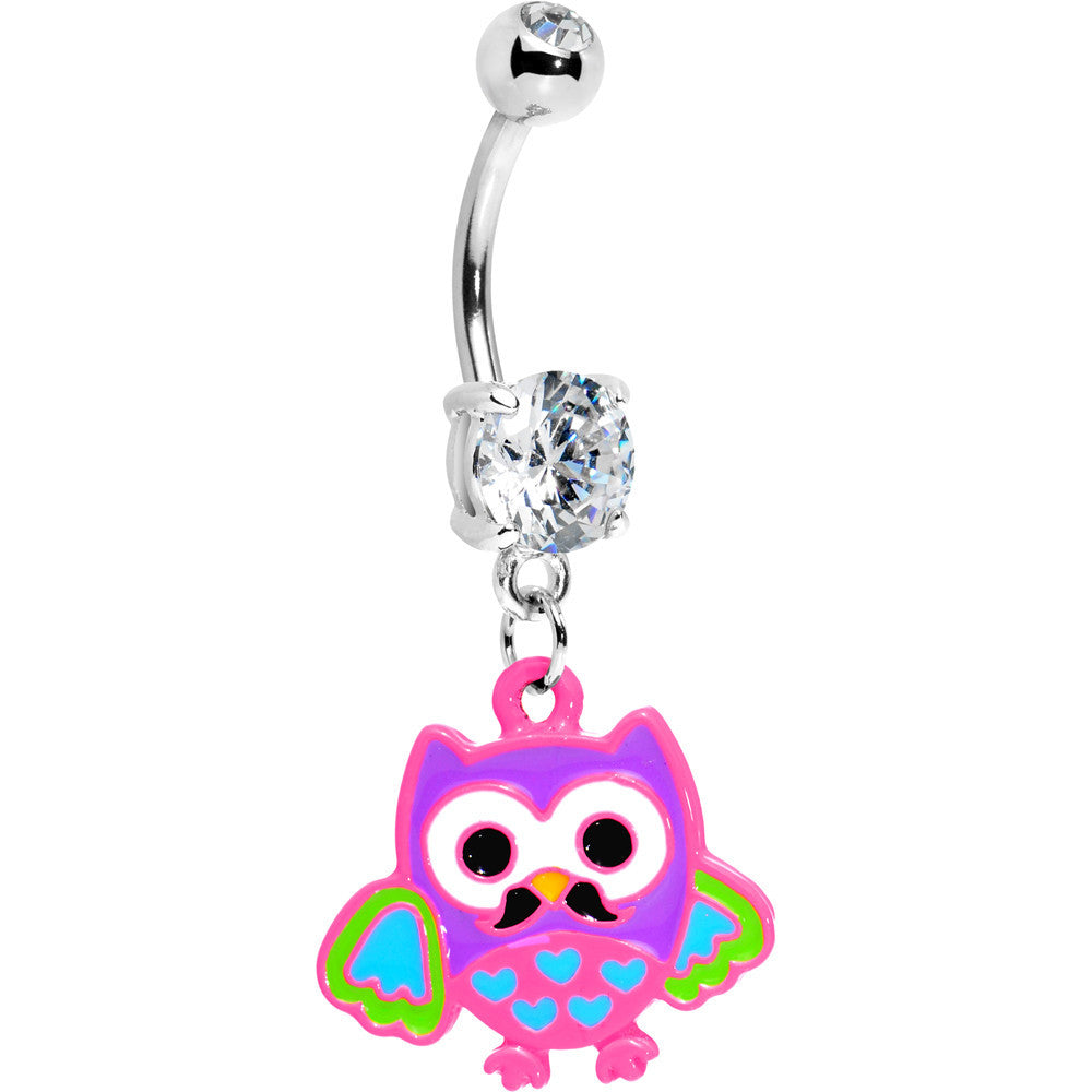 Double Gem Mustache Owl Belly Ring