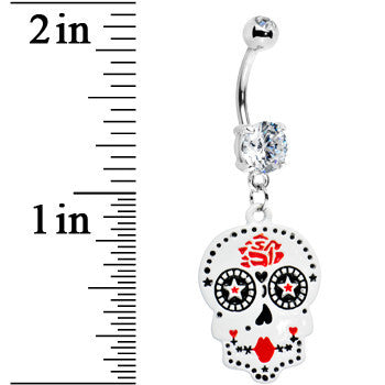 Rose Flower Petals Sugar Skull Belly Ring