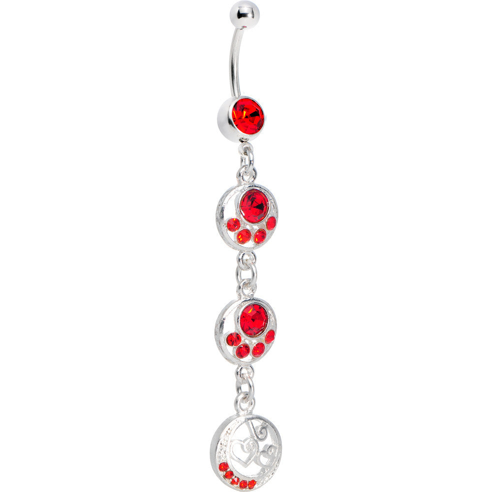 Ruby Red Crystal Ellipses Bali Heart Belly Ring
