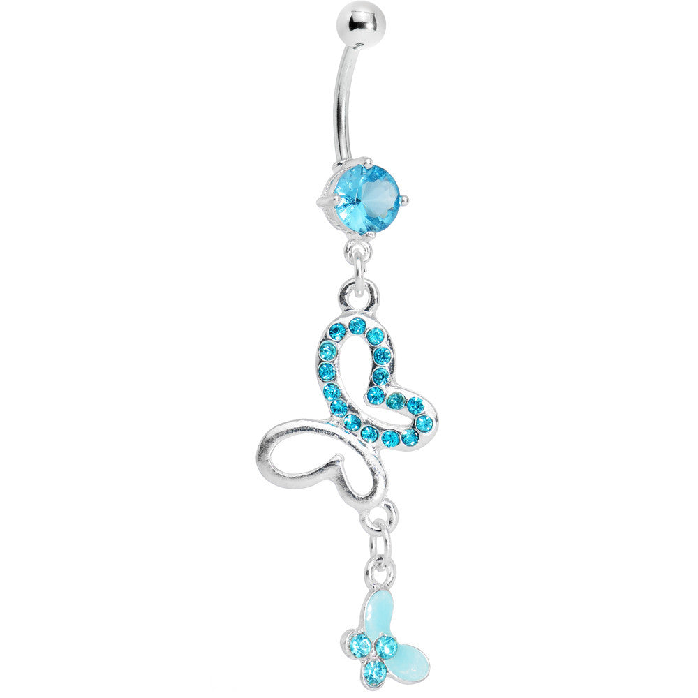 Aqua Gem Butterfly Duo Belly Ring