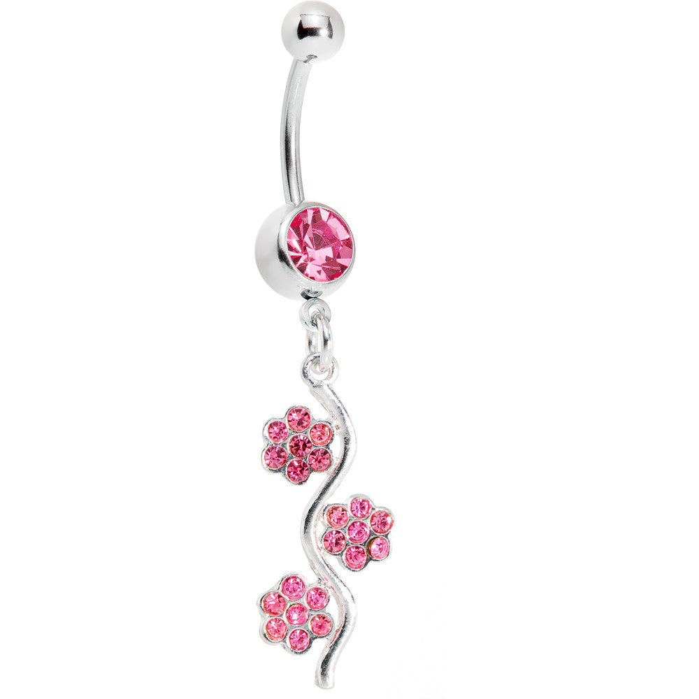 Passion Pink Gem Flower Vine Belly Ring