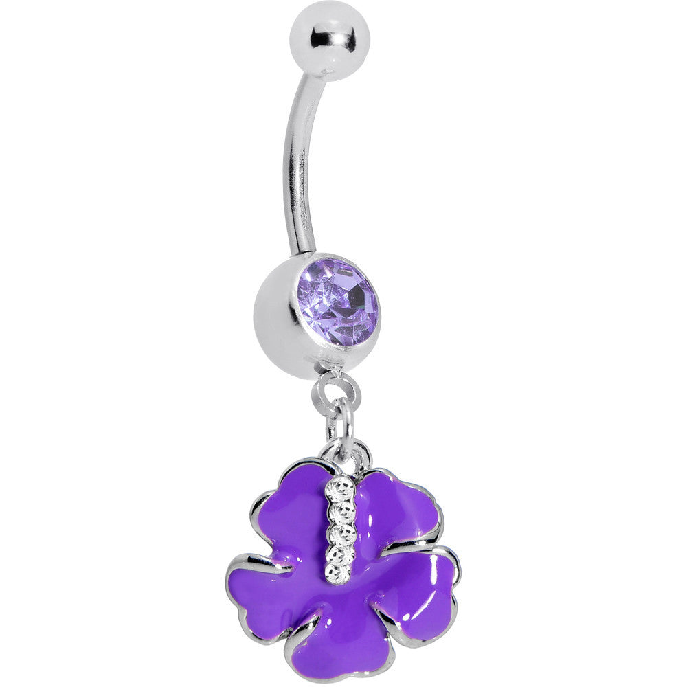 Lavender Cubic Zirconia Poppy Flower Belly Ring