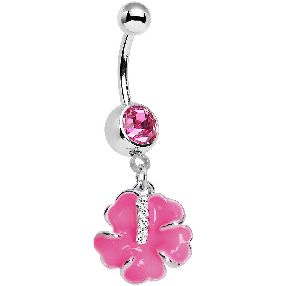 Pink Cubic Zirconia Poppy Flower Belly Ring