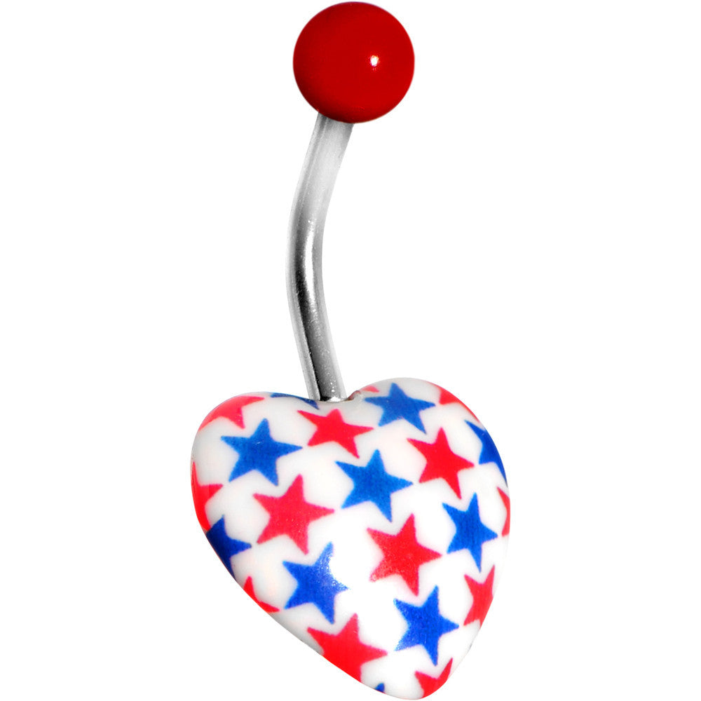 Patriotic Red White Blue Heart Belly Ring