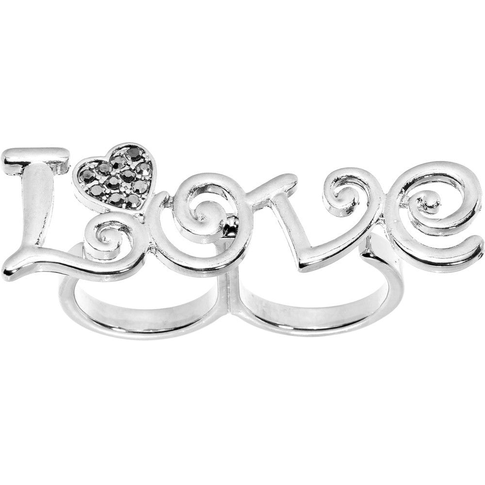 Gun Metal Color Love Heart Double Finger Ring