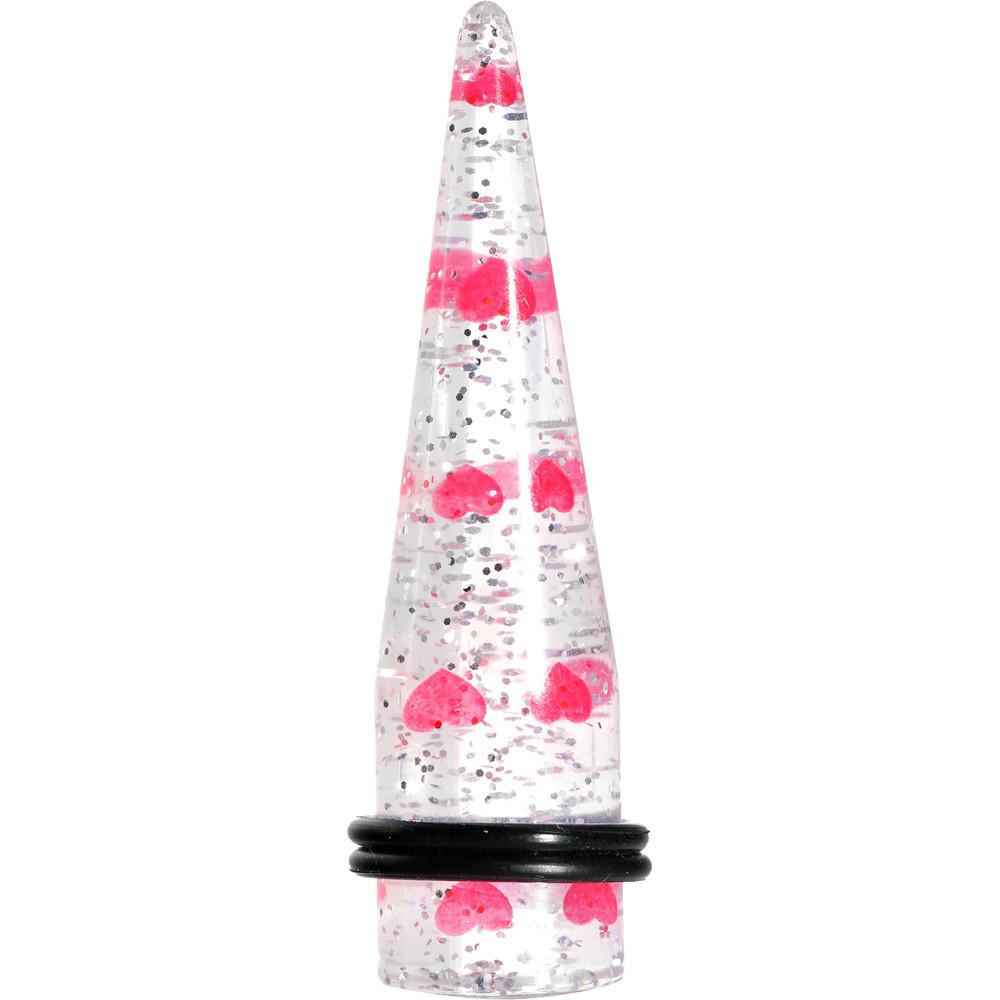 Clear Acrylic Glitter Pink Heart Confetti Taper 8G to 16mm