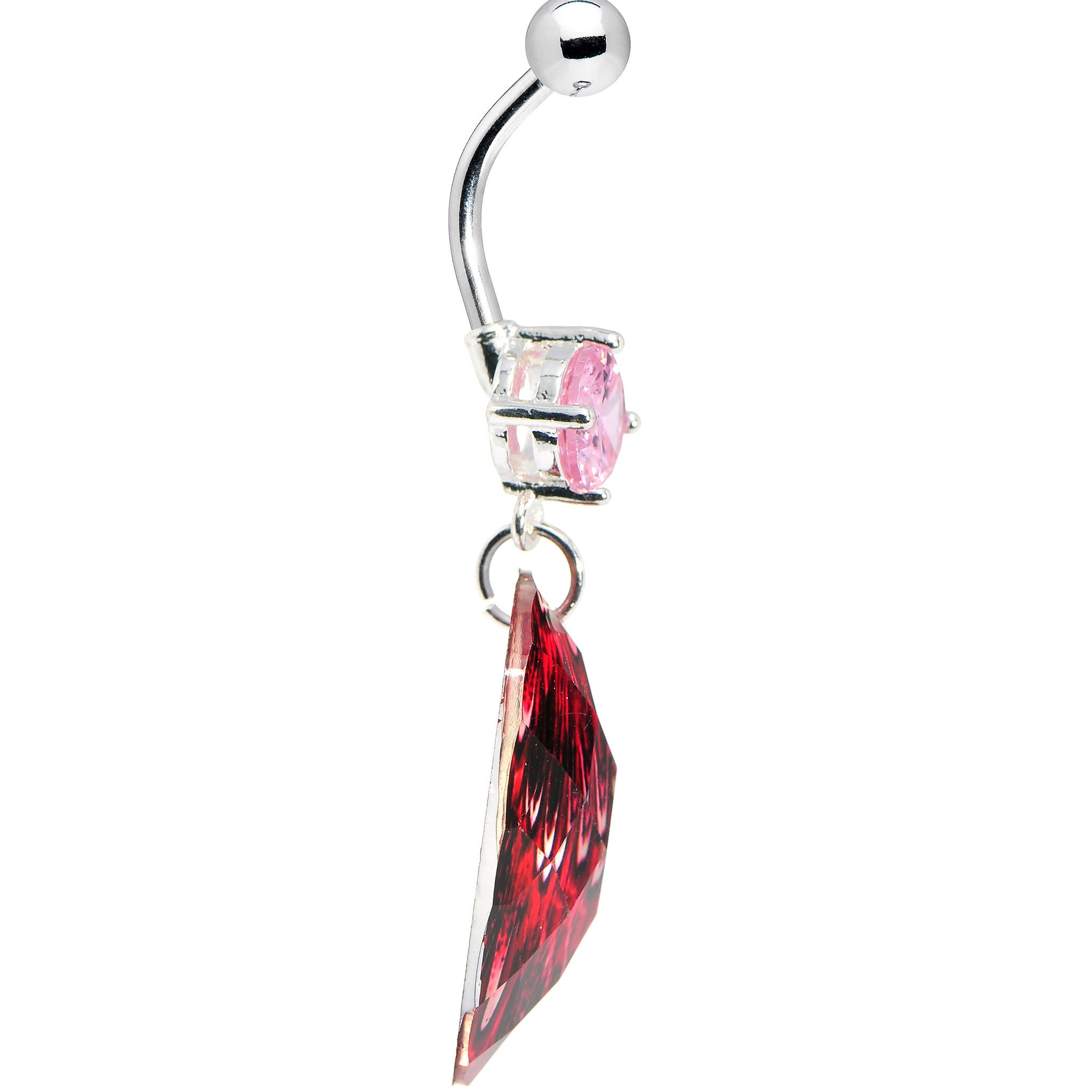 Prong Set Pink Gem Paradise Feather Oval Dangle Belly Ring